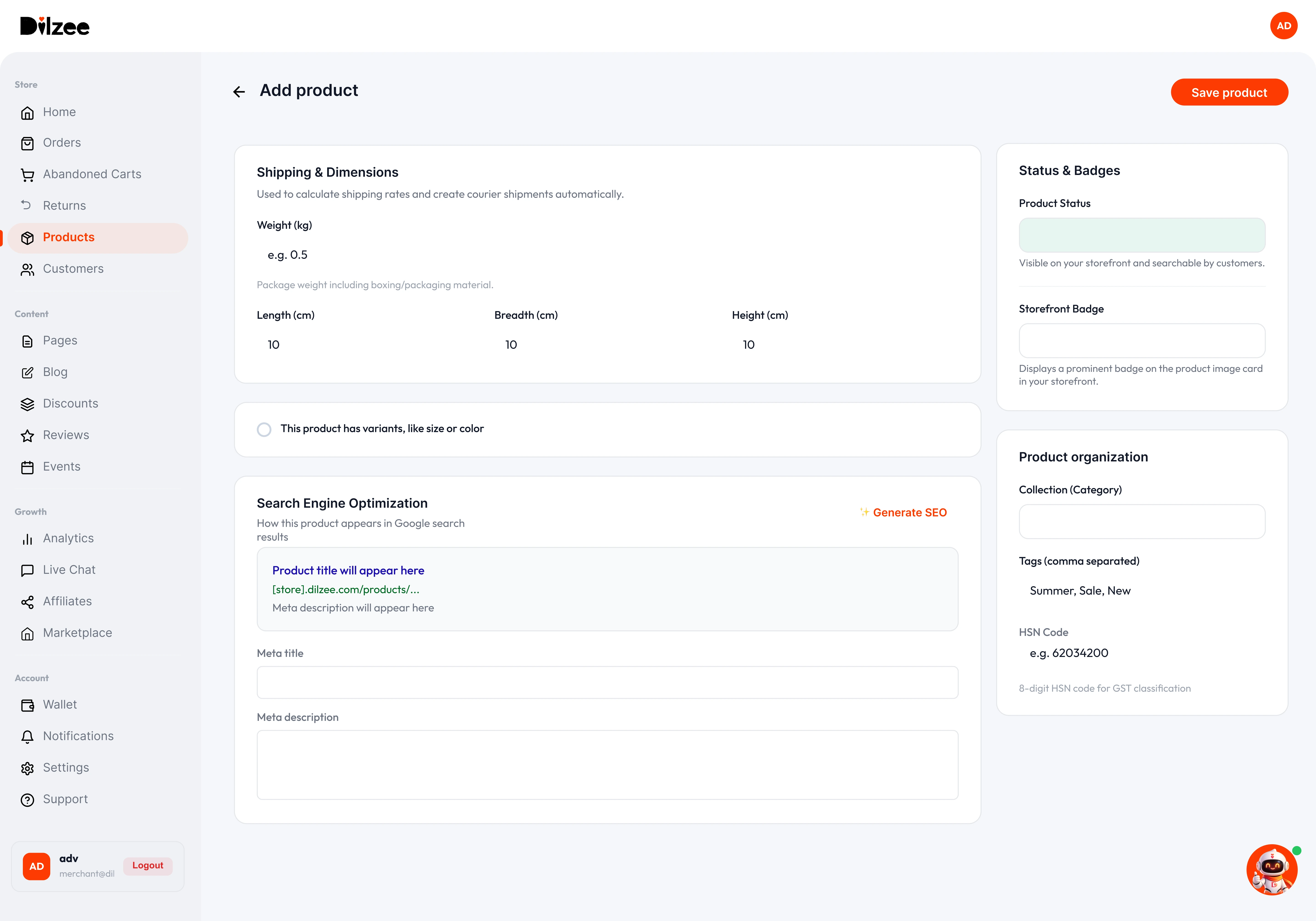 AI SEO generator for products