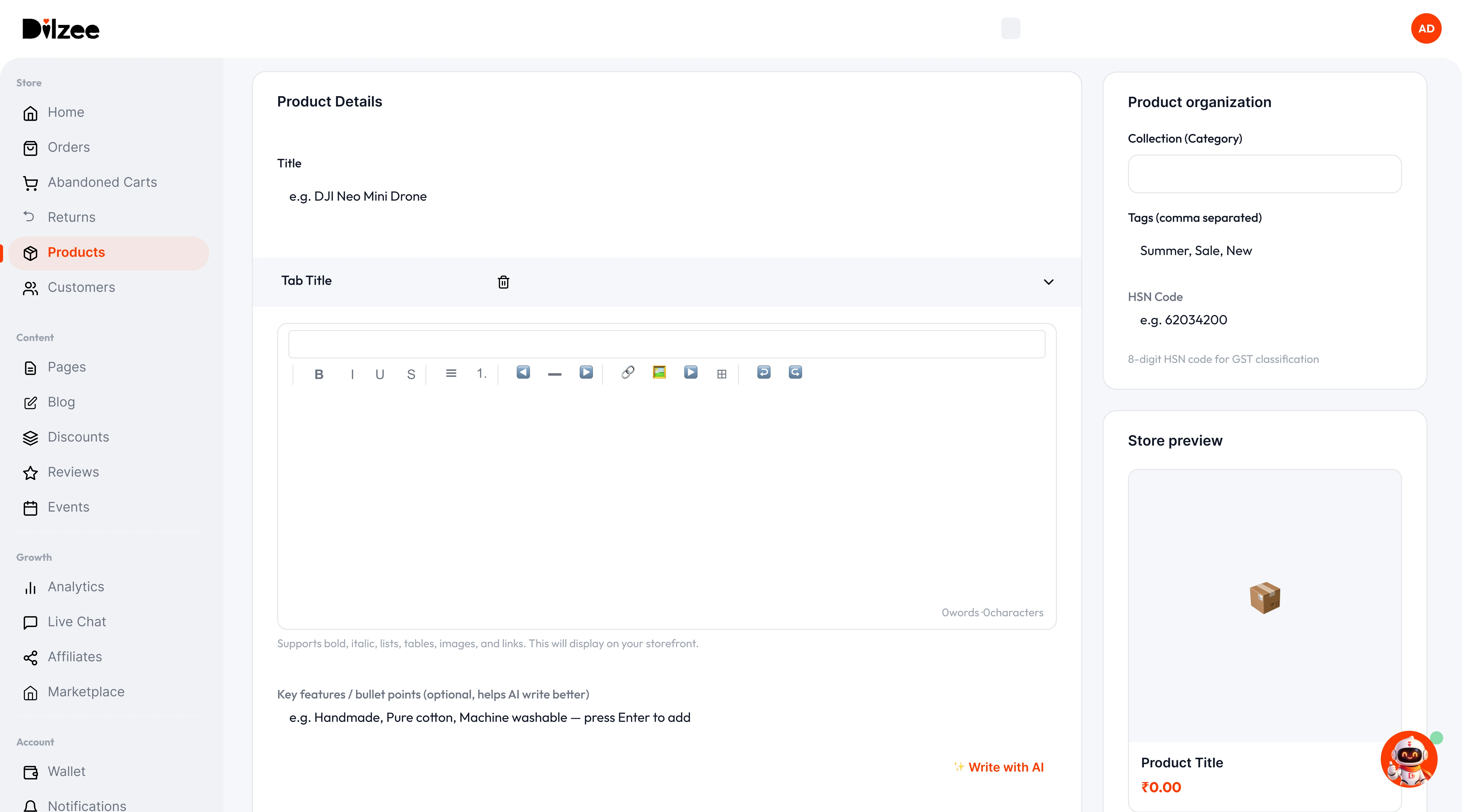 AI product description writer
